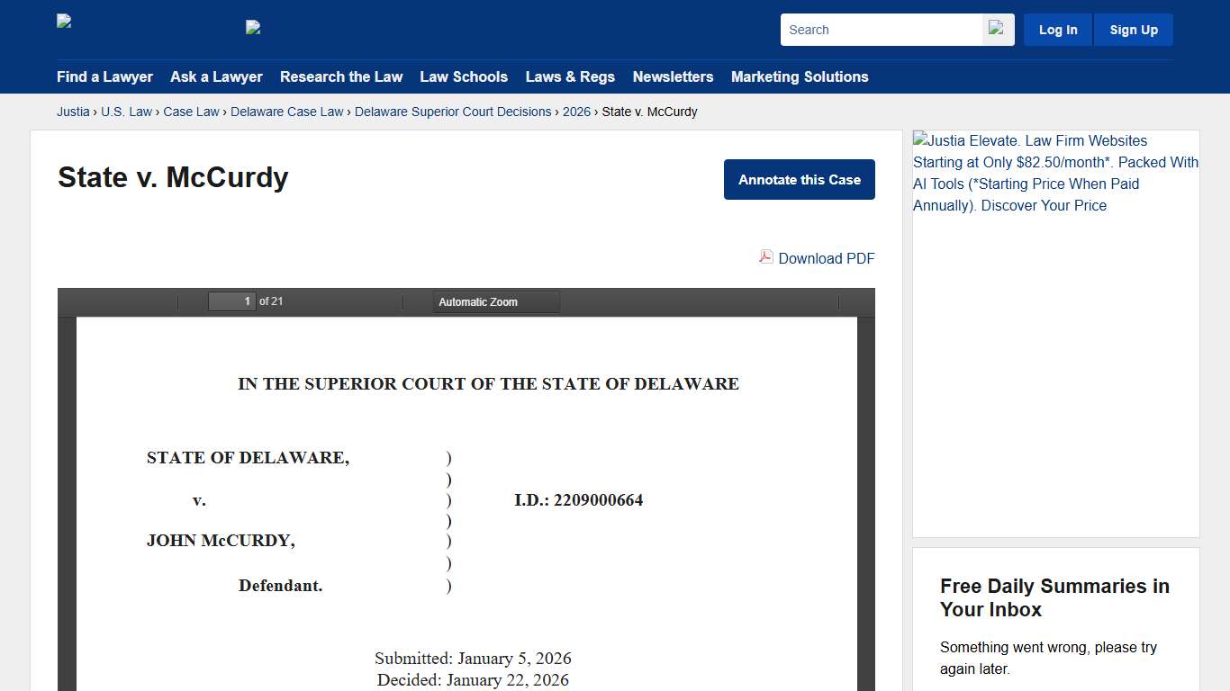State v. McCurdy :: 2026 :: Delaware Superior Court Decisions :: Delaware Case Law :: Delaware Law :: U.S. Law :: Justia