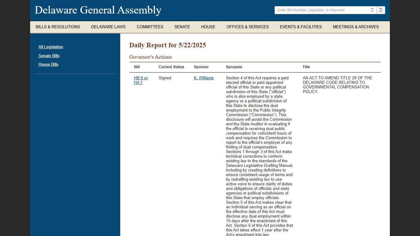 Daily Report Detail Page - Delaware General Assembly